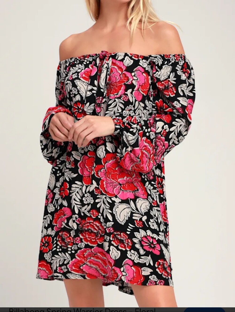 Billabong Black Dress with Pink and Red Floral Print - Spring Warrior - Picture 2 of 7